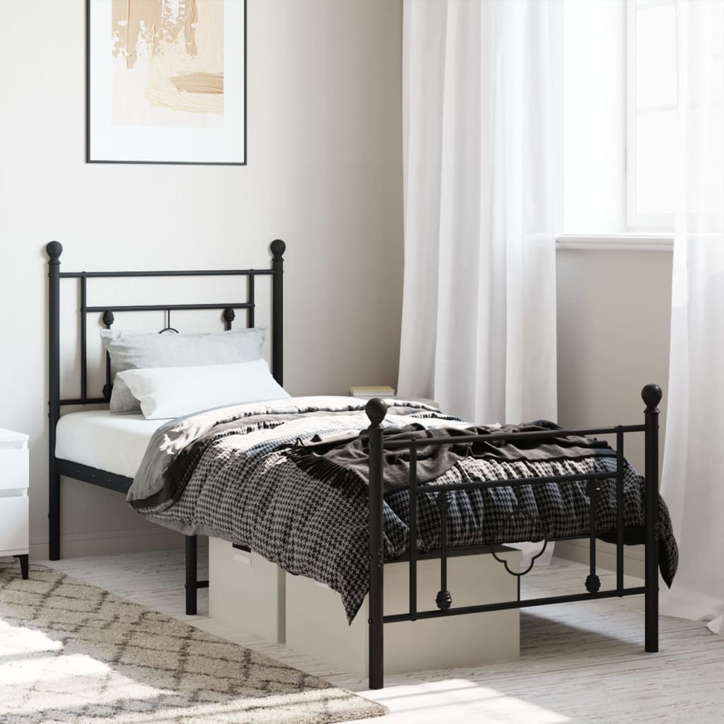 Estrutura de cama com cabeceira e pés 75x190 cm metal preto