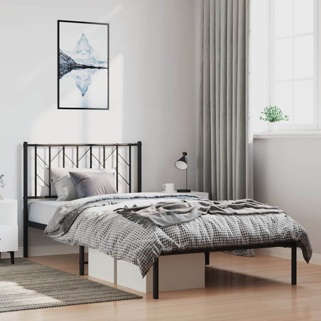 Estrutura de cama com cabeceira 100x200 cm metal preto