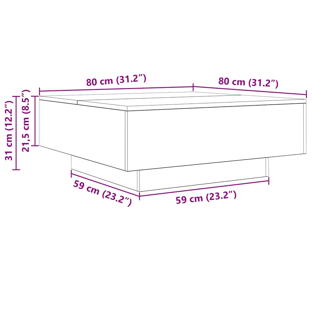 Mesa de centro 80x80x31 cm contraplacado carvalho sonoma