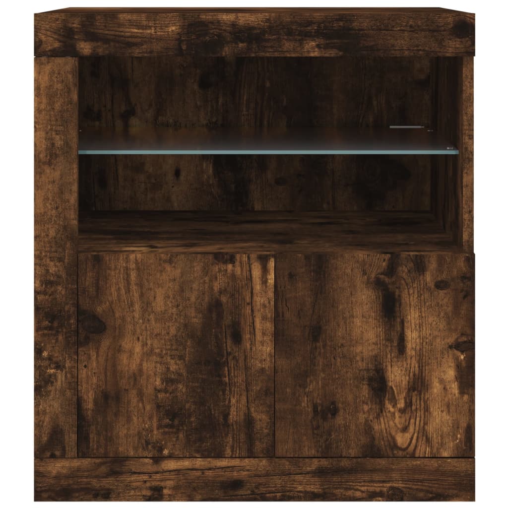 Aparador com luzes LED 60,5x37x67 cm carvalho fumado