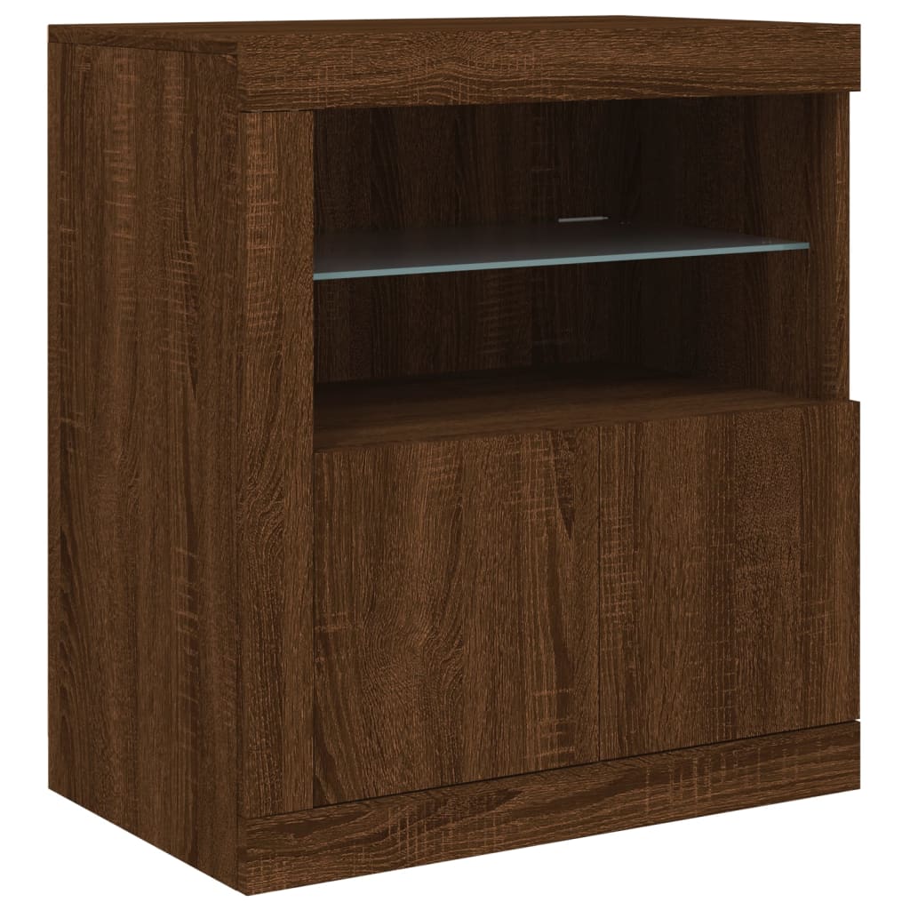 Aparador com luzes LED 60,5x37x67 cm carvalho castanho