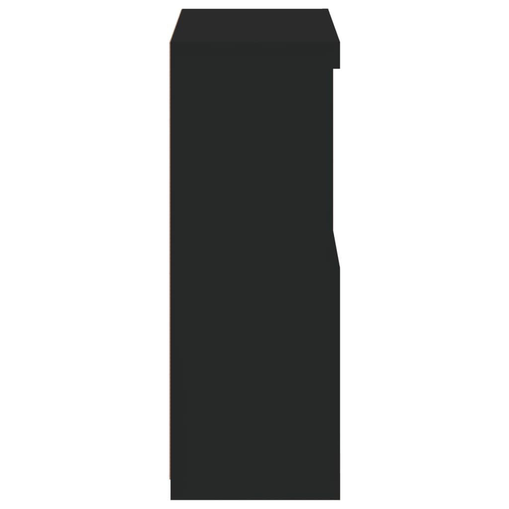 Armário de apoio com luzes LED derivados de madeira preto