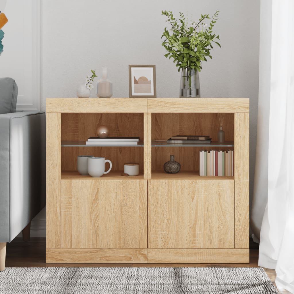 Mesas de apoio c/ LEDs 2 pcs derivados madeira carvalho sonoma