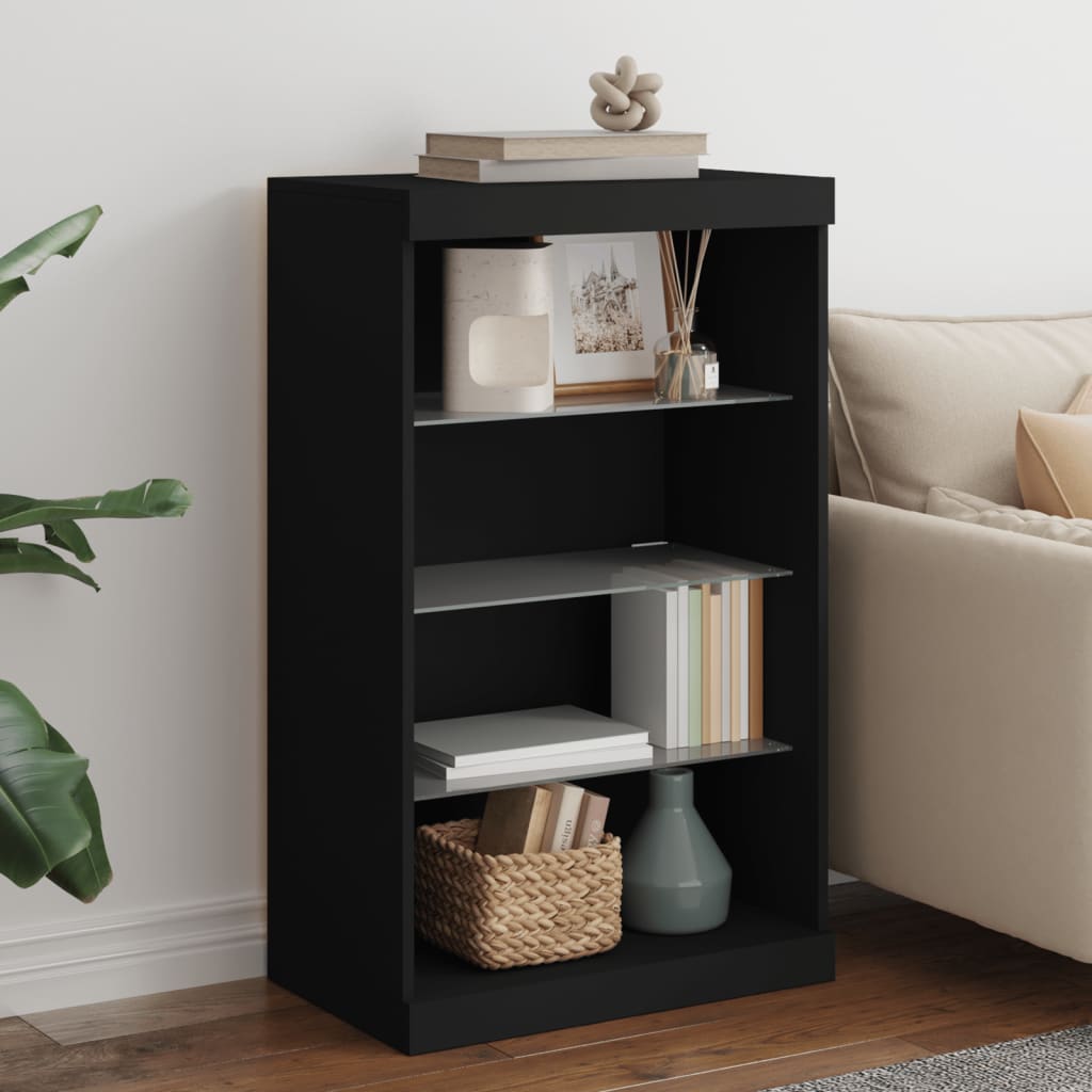 Aparador com luzes LED 60,5x37x100 cm preto