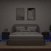 Mesas de cabeceira c/ luzes LED 2 pcs derivados madeira preto