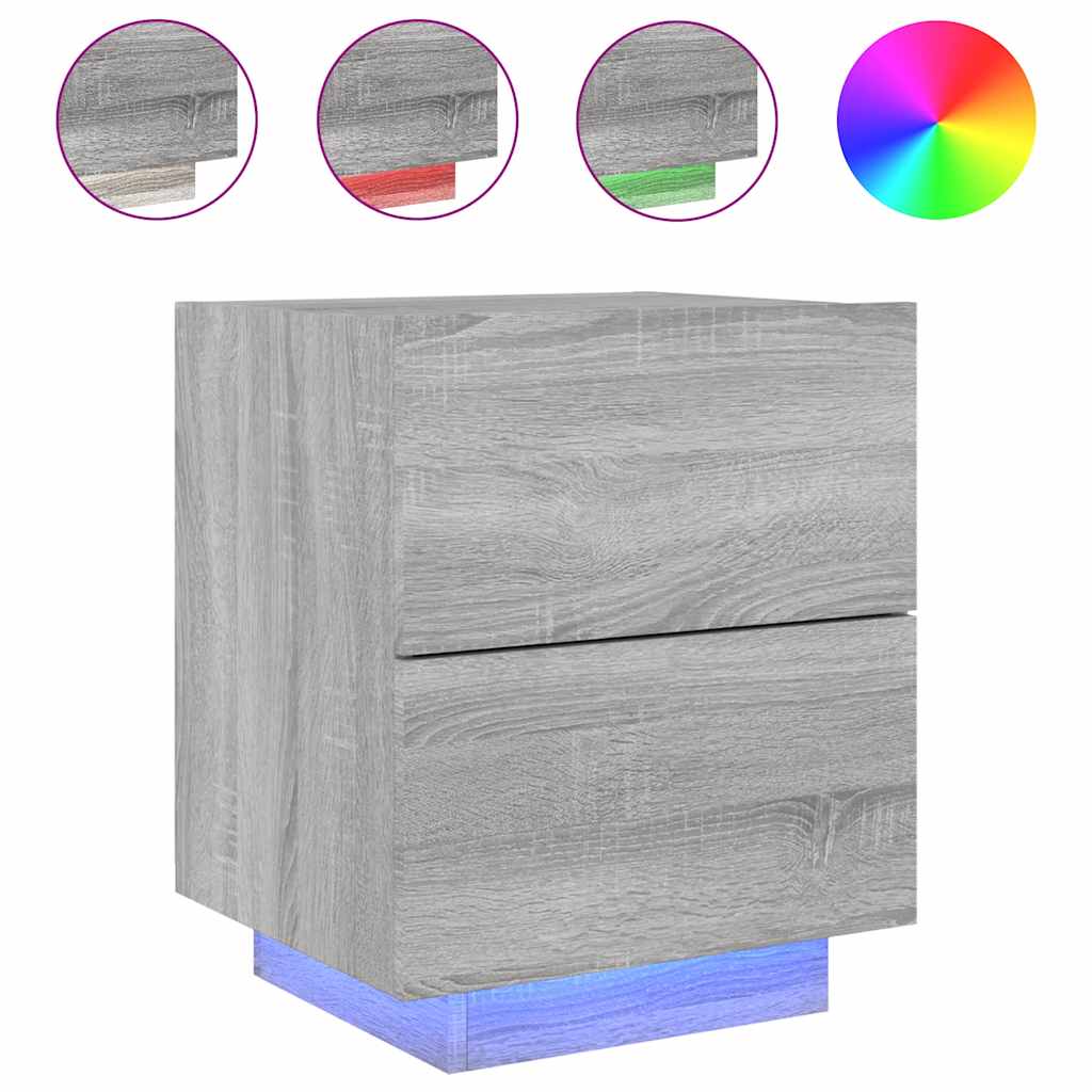 Mesas cabeceira c/ LEDs 2 pcs derivados madeira cinza sonoma