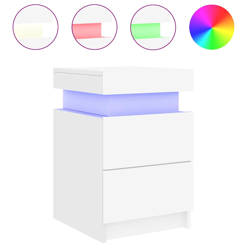 Mesas de cabeceira com luzes LED 2 pcs 35x39x55 cm branco