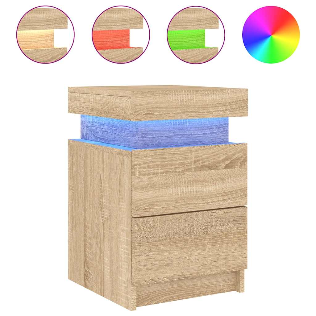 Mesas cabeceira c/ luzes LED 2 pcs 35x39x55 cm carvalho sonoma
