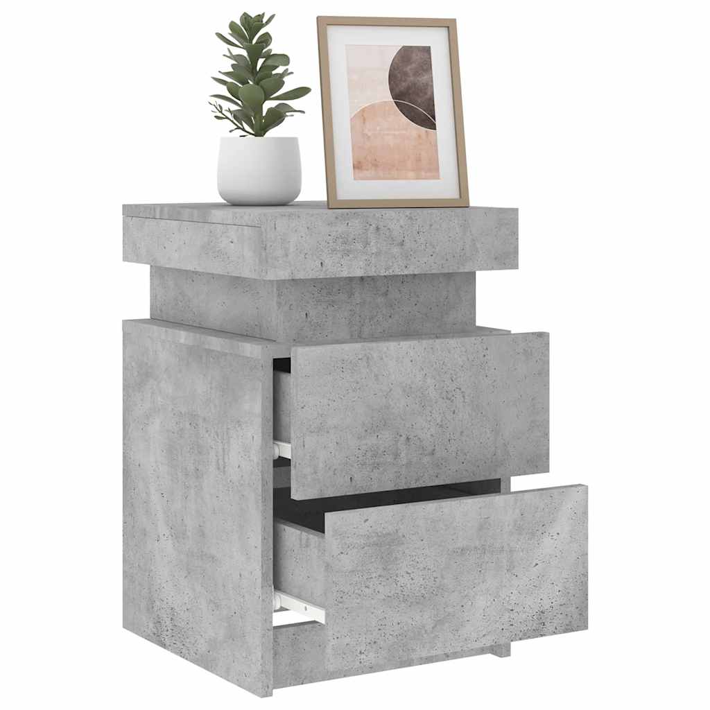 Mesas cabeceira c/ luzes LED 2 pcs 35x39x55 cm cinzento-cimento