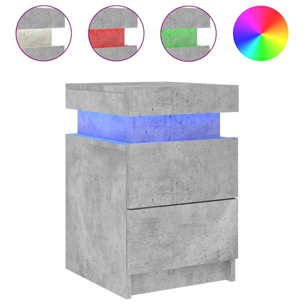 Mesas cabeceira c/ luzes LED 2 pcs 35x39x55 cm cinzento-cimento