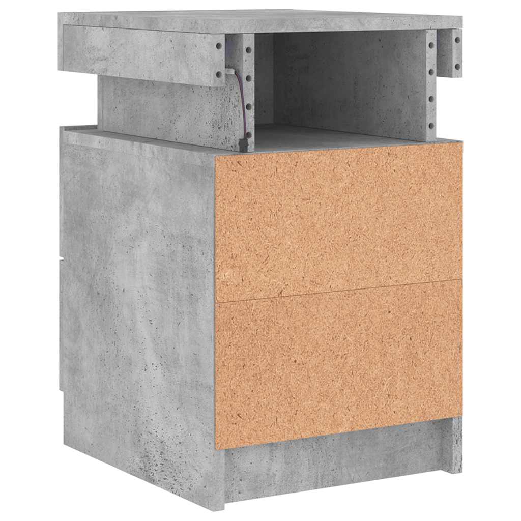 Mesas cabeceira c/ luzes LED 2 pcs 35x39x55 cm cinzento-cimento