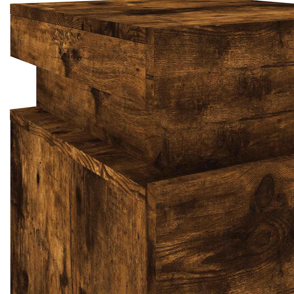 Mesas cabeceira c/ luzes LED 2 pcs 35x39x55 cm carvalho fumado