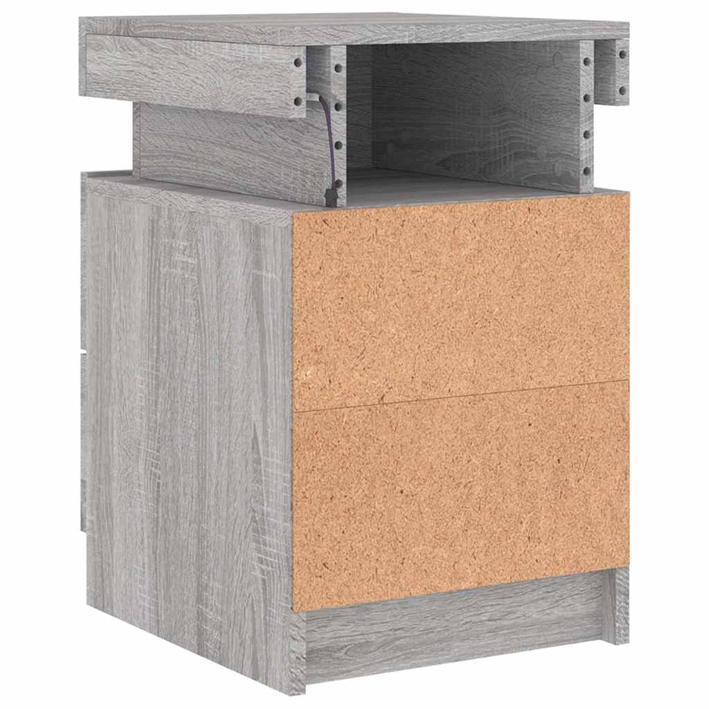 Mesa de cabeceira com luzes LED 35x39x55 cm cinzento-sonoma