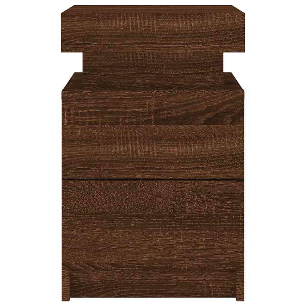 Mesa de cabeceira com luzes LED 35x39x55 cm carvalho castanho