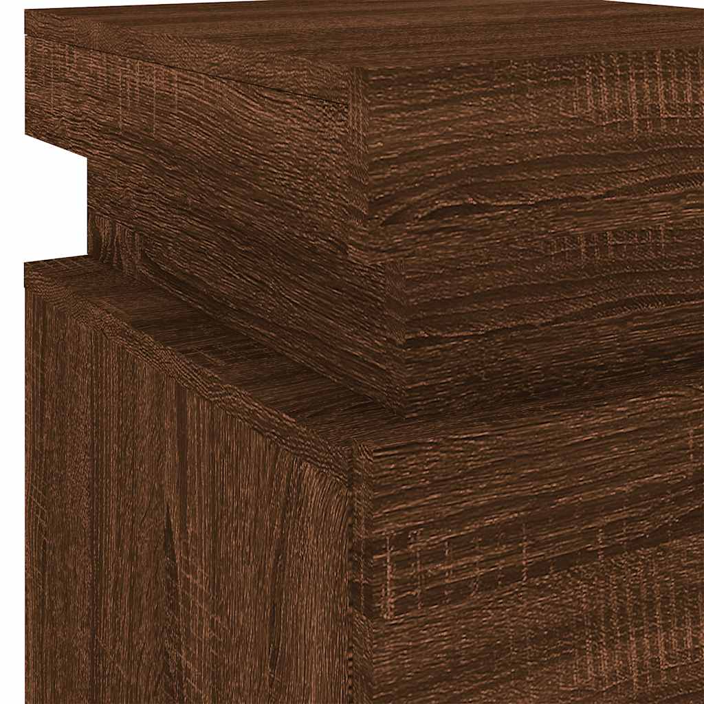 Mesa de cabeceira com luzes LED 35x39x55 cm carvalho castanho