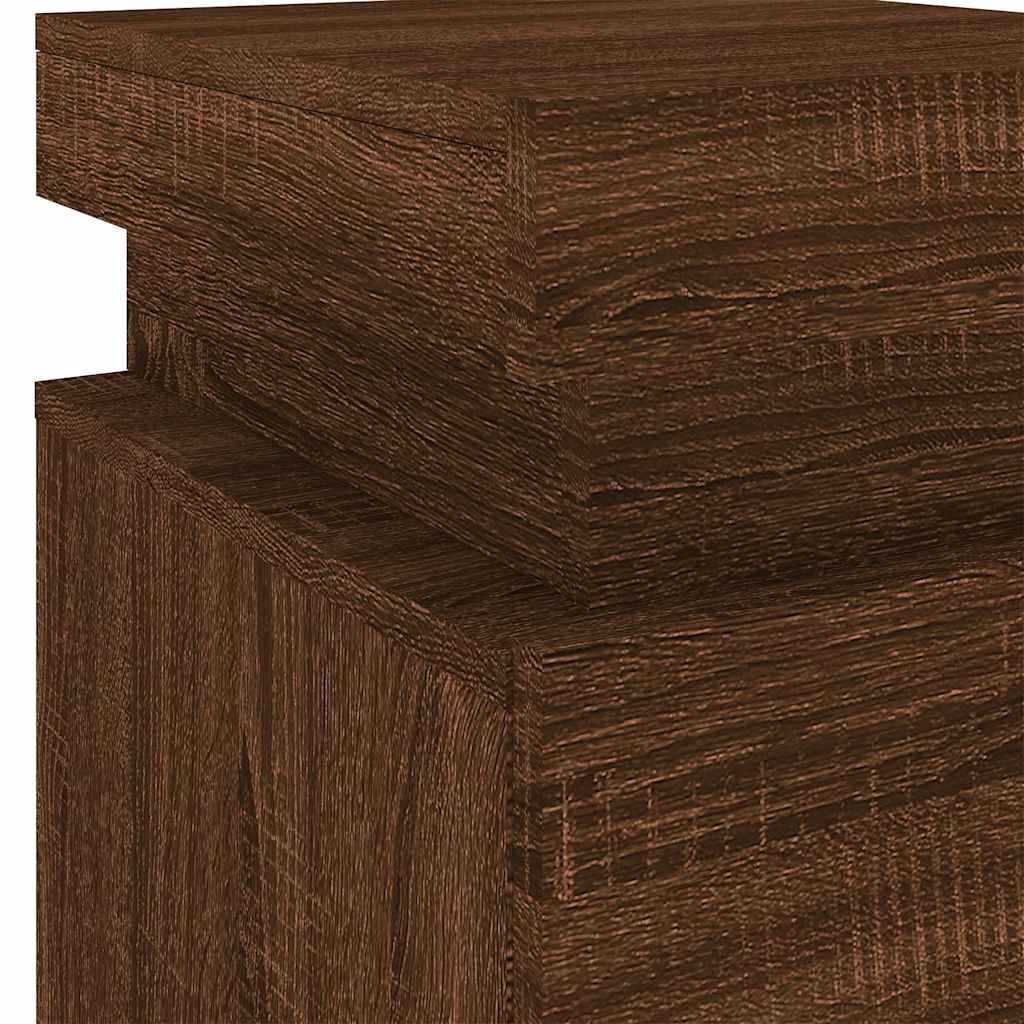 Mesas cabeceira c/ luzes LED 2pcs 35x39x55 cm carvalho castanho