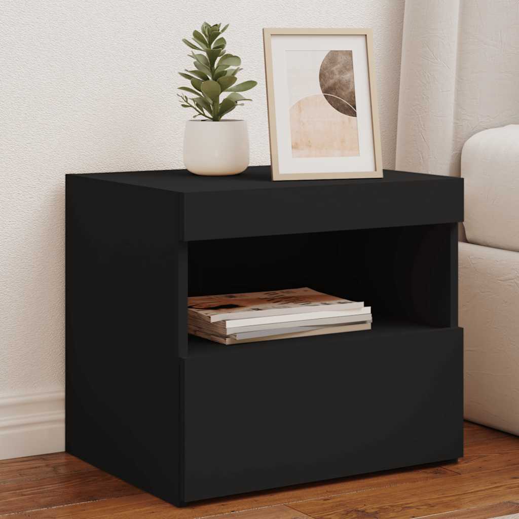 Mesa de cabeceira com luzes LED 50x40x45 cm preto