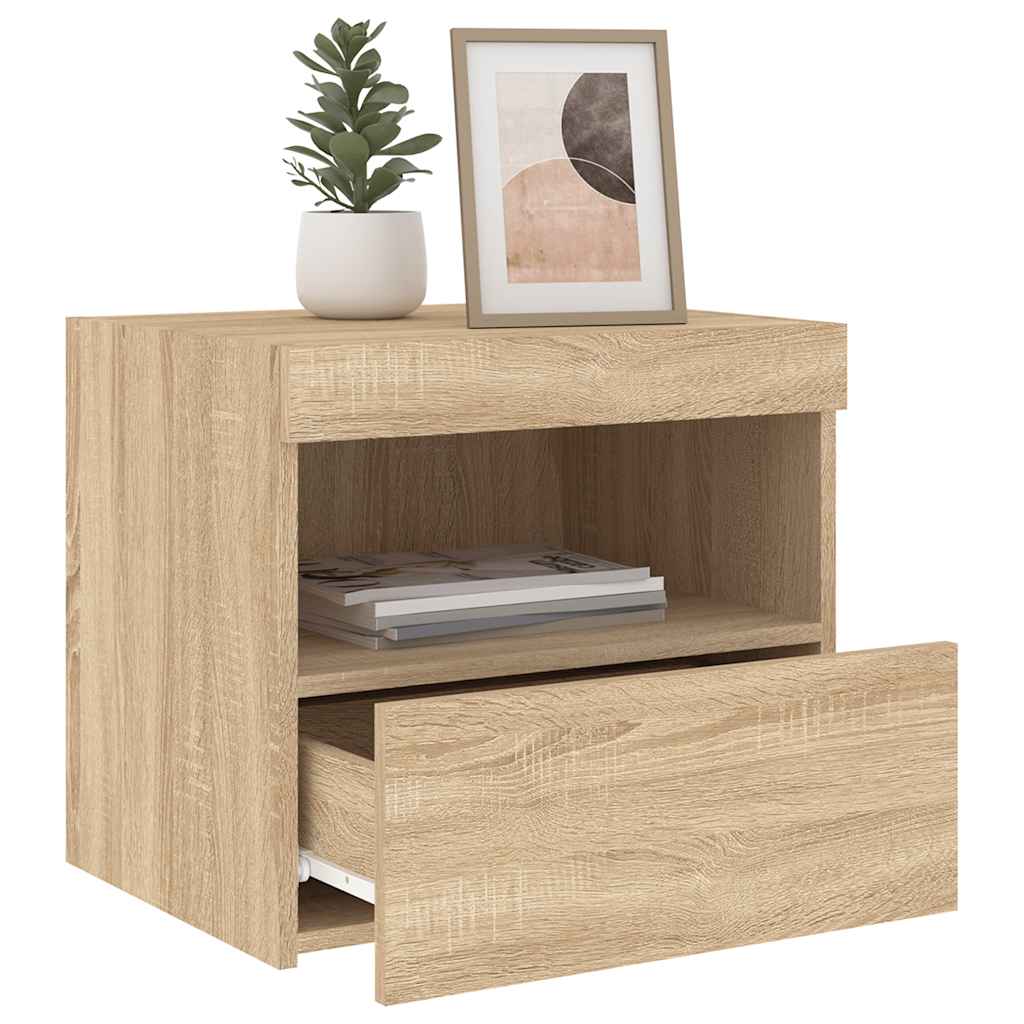 Mesas cabeceira c/ luzes LED 2 pcs 50x40x45 cm carvalho sonoma