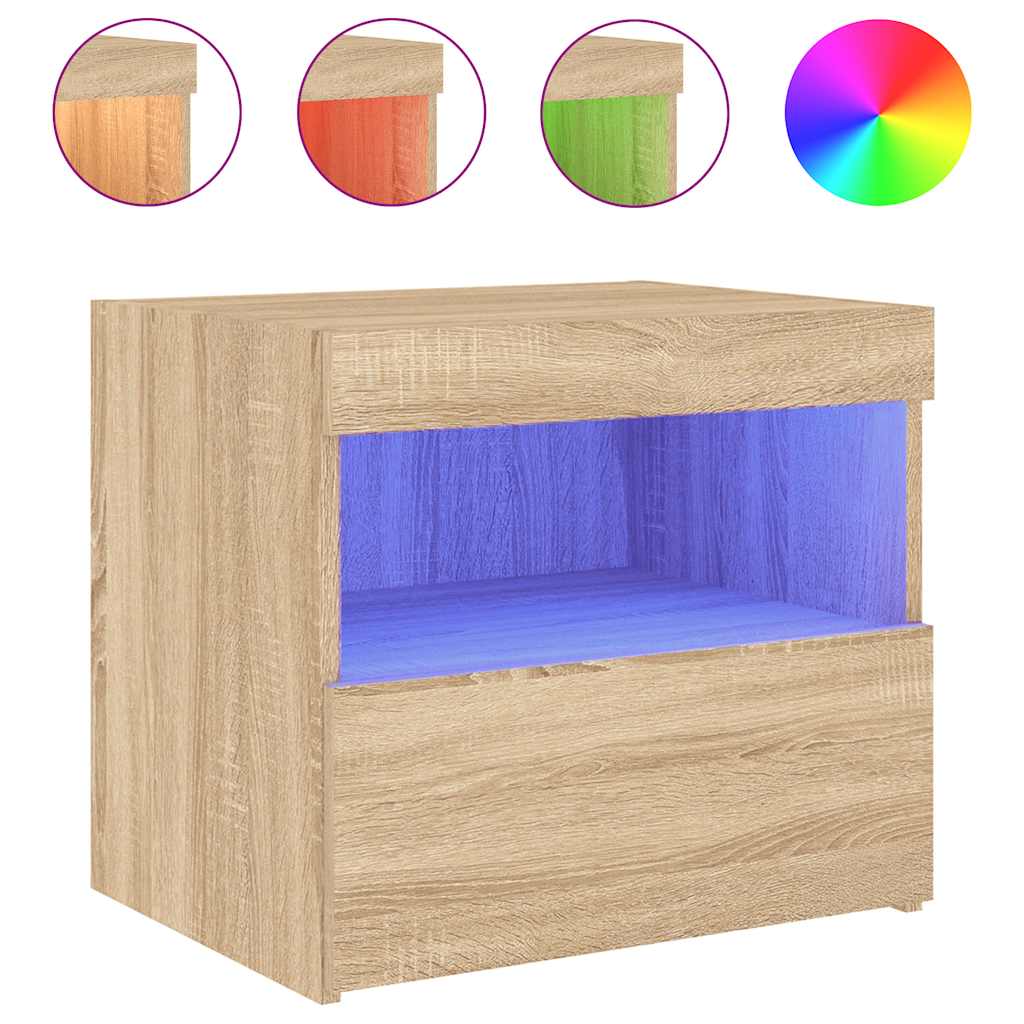 Mesas cabeceira c/ luzes LED 2 pcs 50x40x45 cm carvalho sonoma
