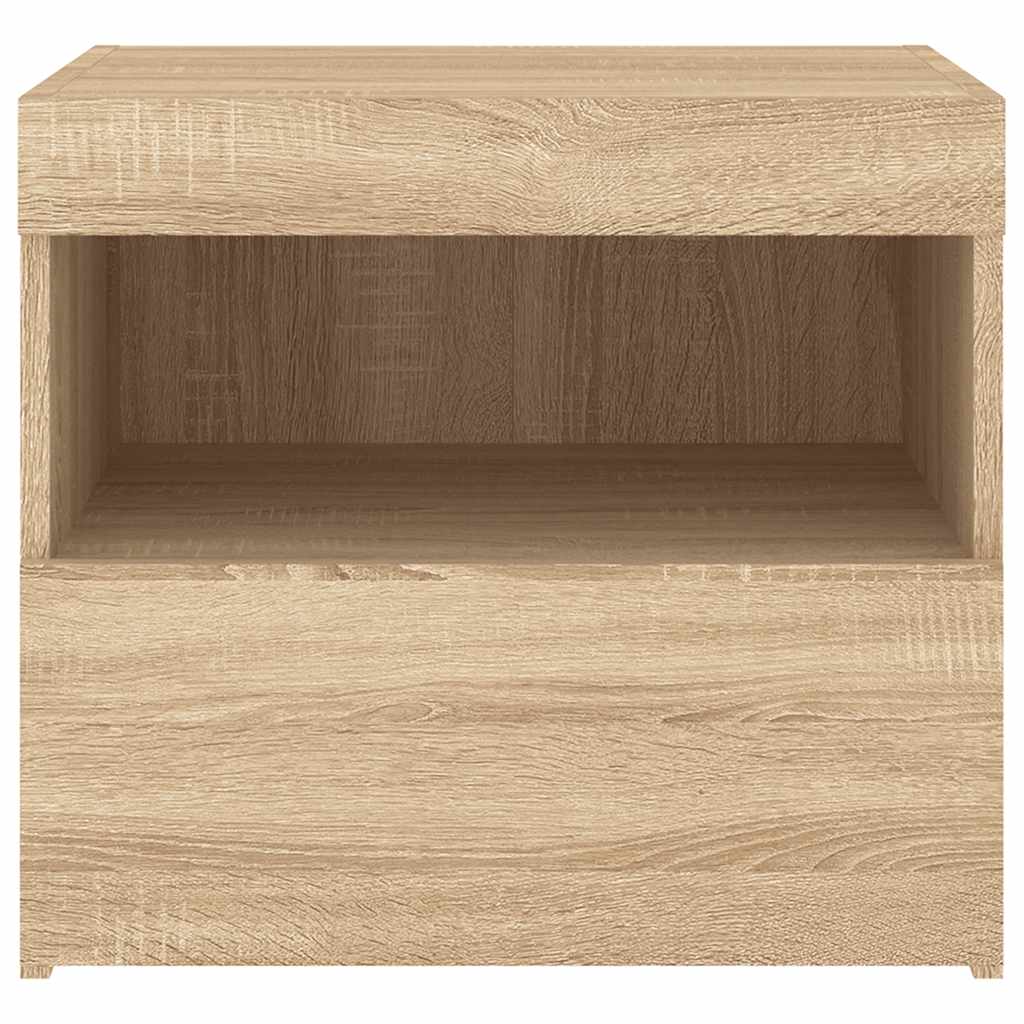 Mesas cabeceira c/ luzes LED 2 pcs 50x40x45 cm carvalho sonoma