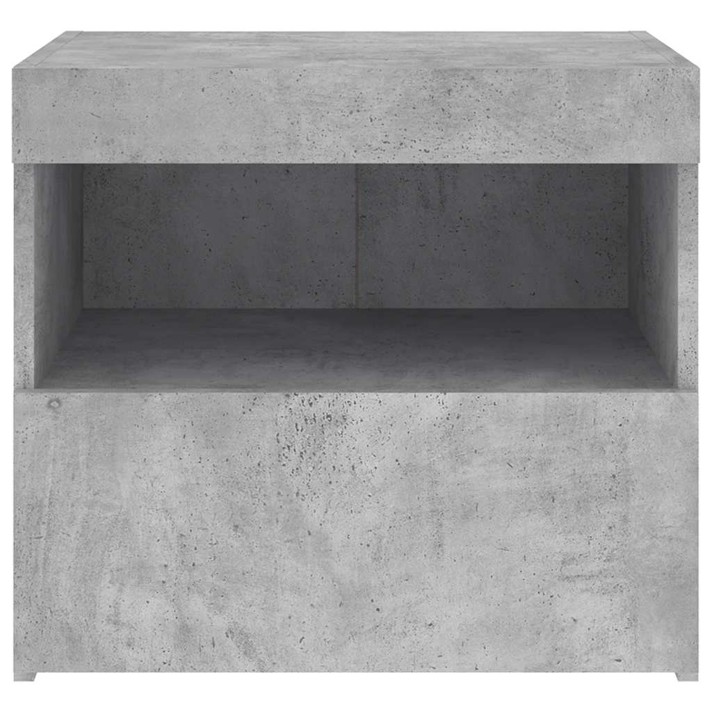 Mesa de cabeceira com luzes LED 50x40x45 cm cinzento-cimento