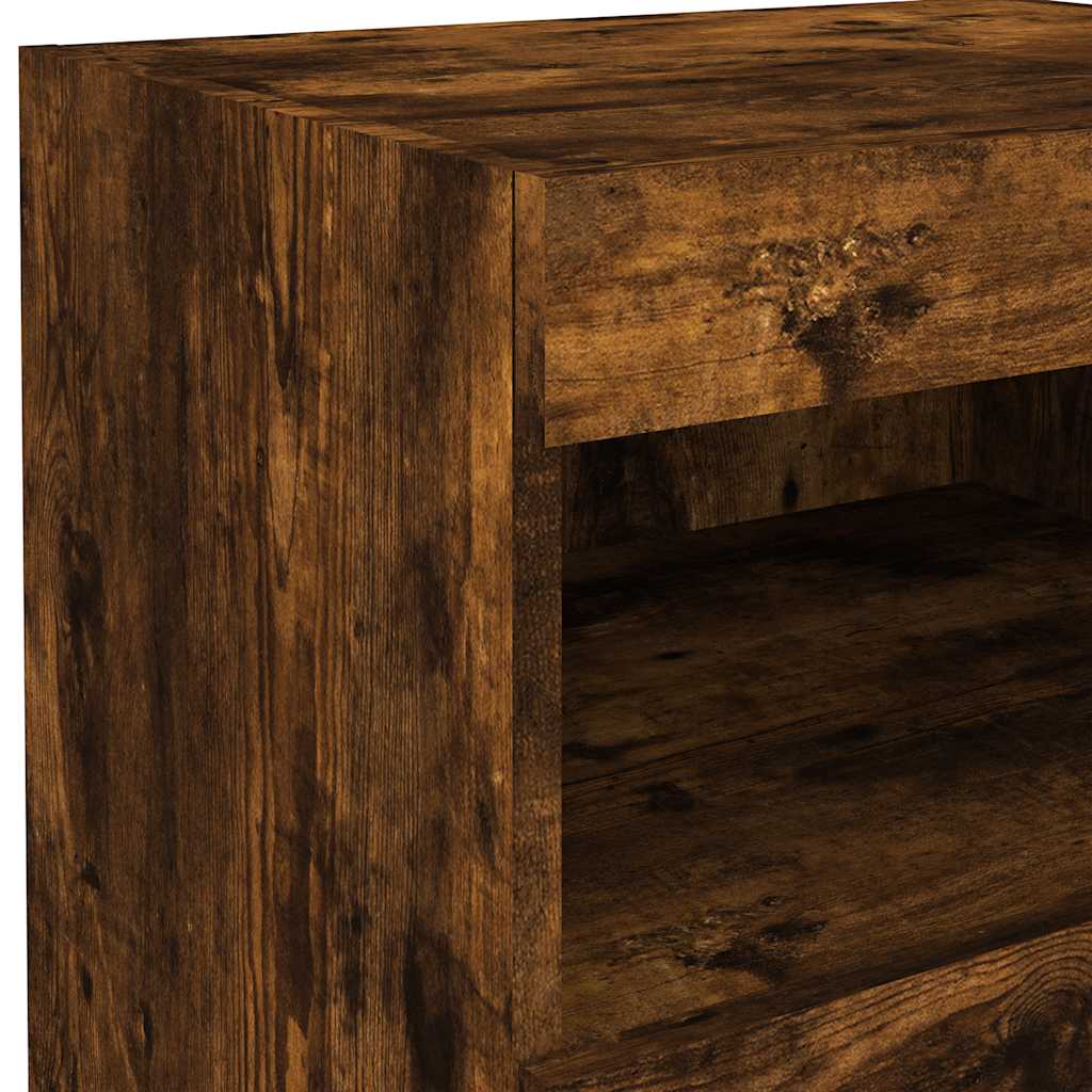 Mesas cabeceira c/ luzes LED 2 pcs 50x40x45 cm carvalho fumado
