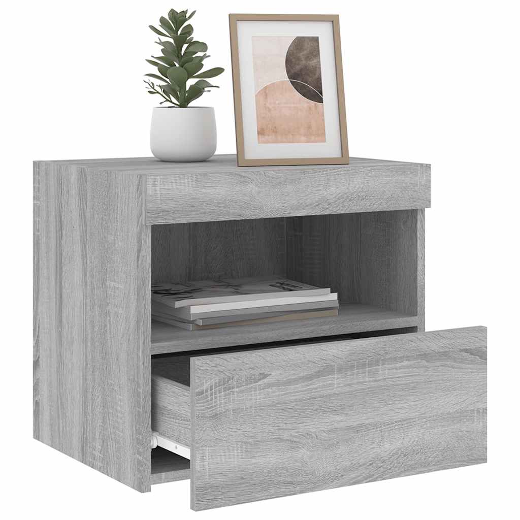 Mesas cabeceira c/ luzes LED 2 pcs 50x40x45 cm cinza sonoma