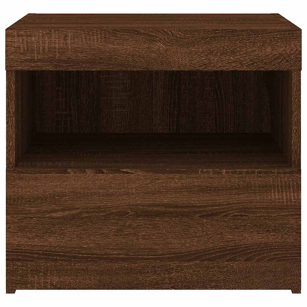Mesas cabeceira c/ luzes LED 2pcs 50x40x45 cm carvalho castanho