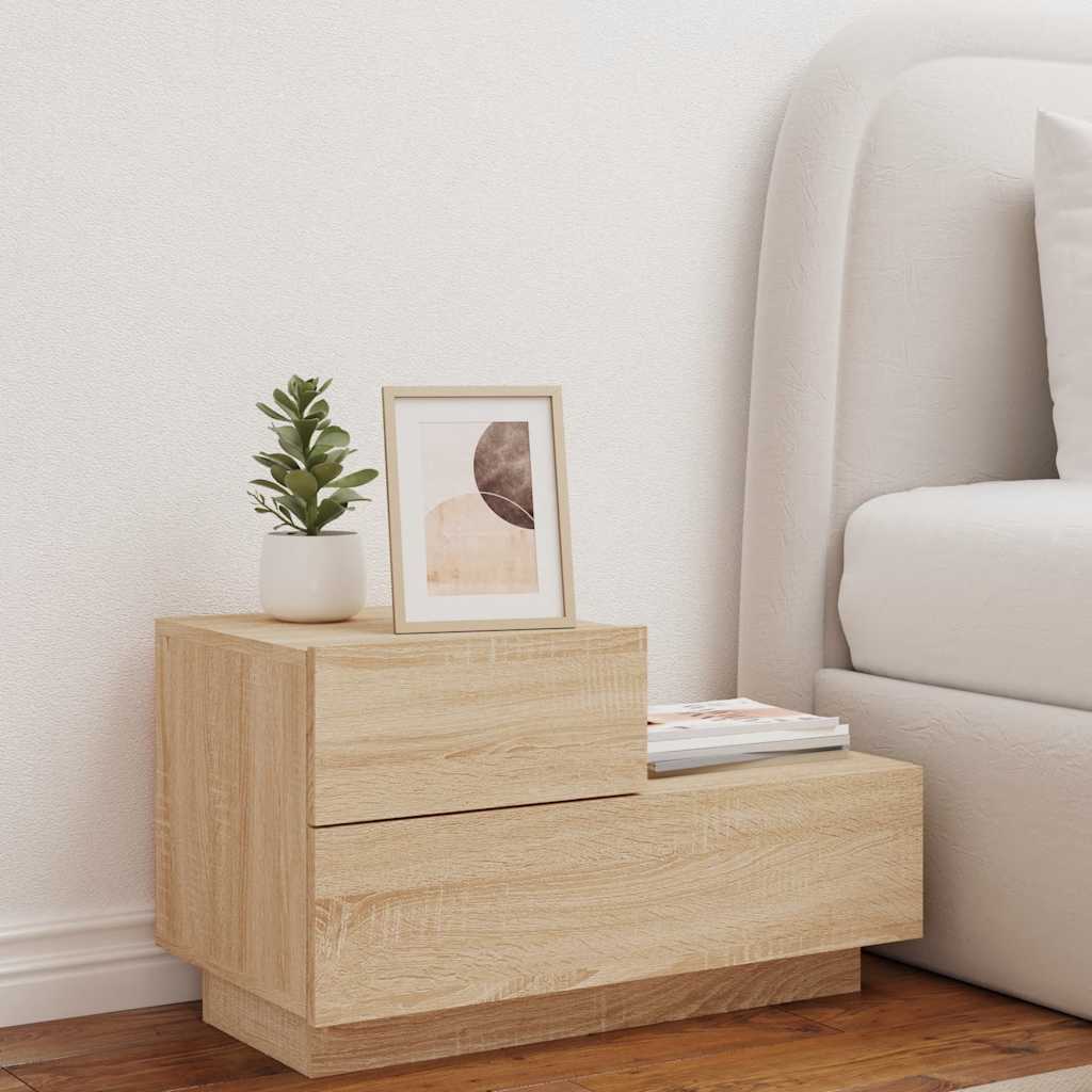 Mesa de cabeceira com luzes LED 70x36x40,5 cm carvalho sonoma
