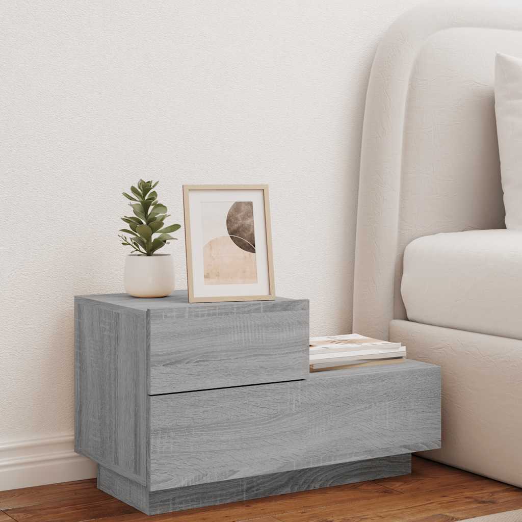 Mesa de cabeceira com luzes LED 70x36x40,5 cm cinzento-sonoma
