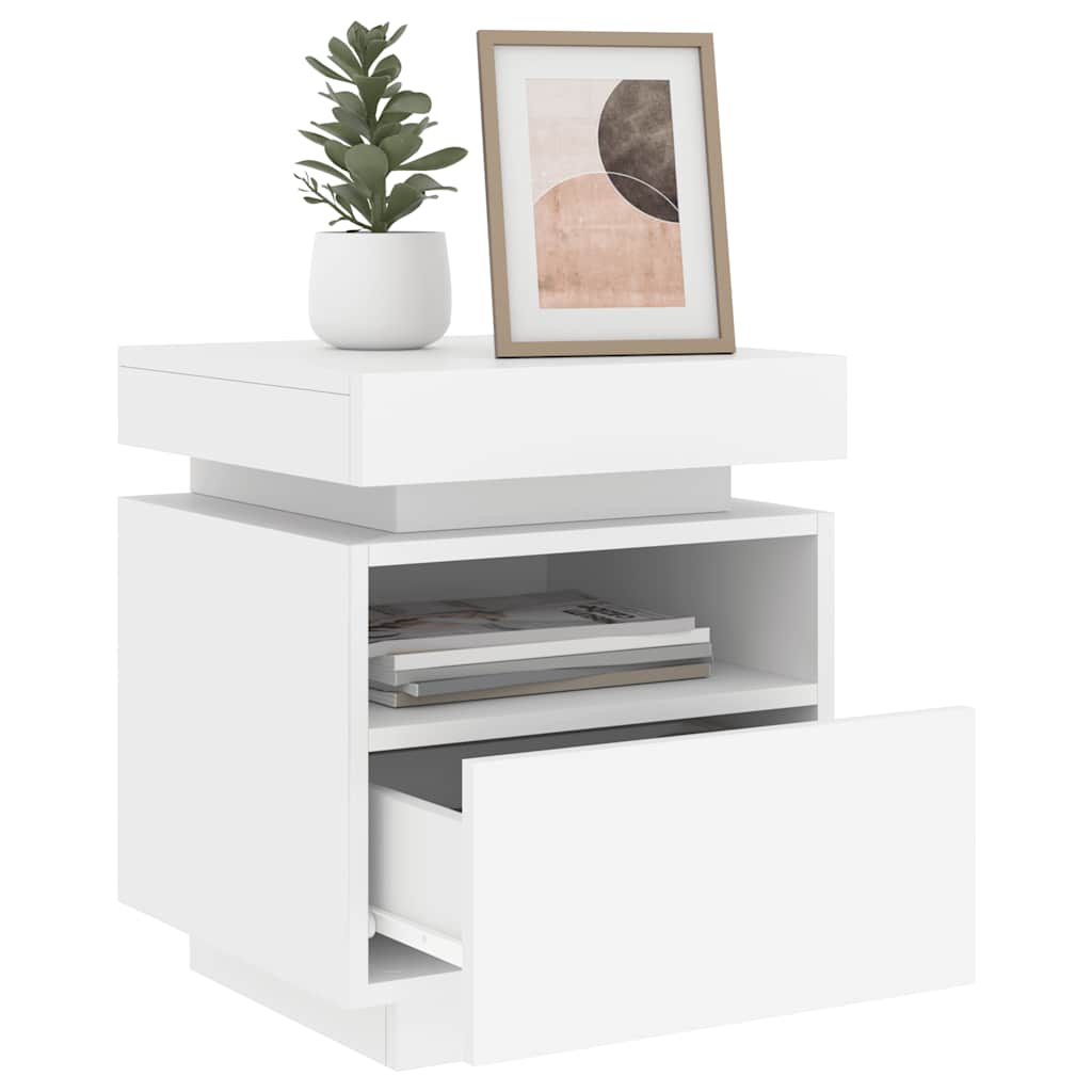 Mesa de cabeceira com luzes LED 40x39x48,5 cm branco