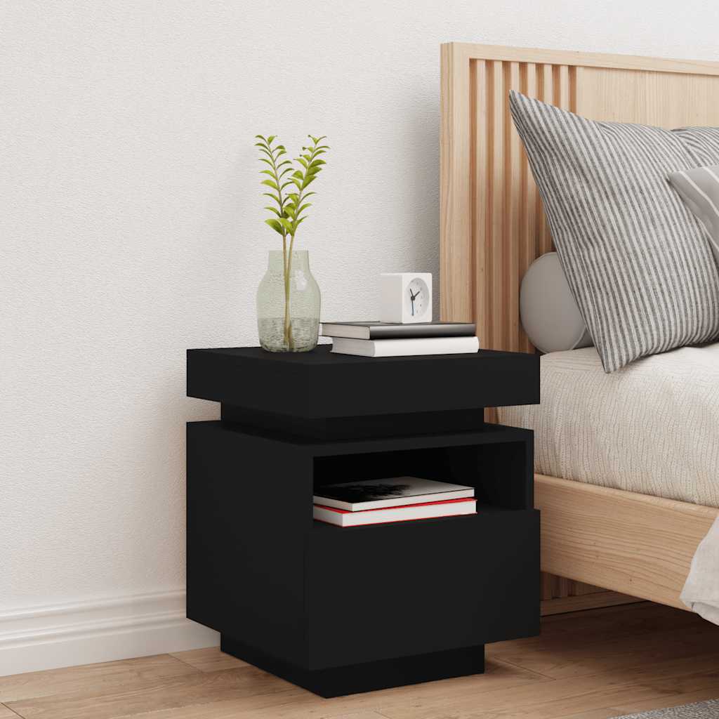 Mesa de cabeceira com luzes LED 40x39x48,5 cm preto