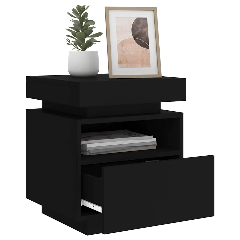 Mesa de cabeceira com luzes LED 40x39x48,5 cm preto