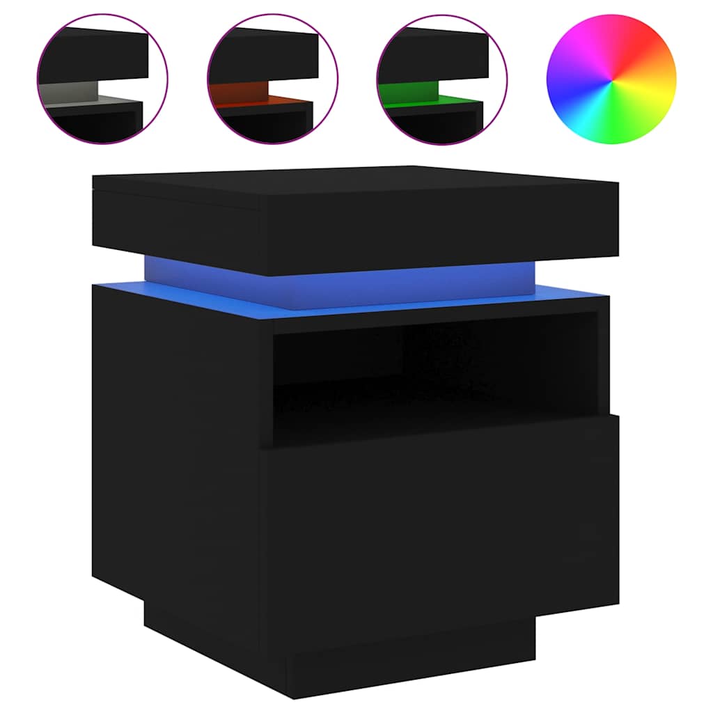 Mesas de cabeceira c/ luzes LED 2 pcs 40x39x48,5 cm preto