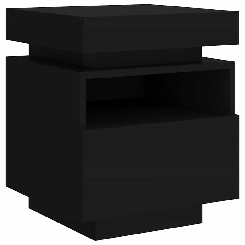 Mesas de cabeceira c/ luzes LED 2 pcs 40x39x48,5 cm preto