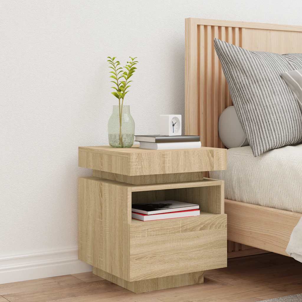 Mesa de cabeceira com luzes LED 40x39x48,5 cm carvalho sonoma