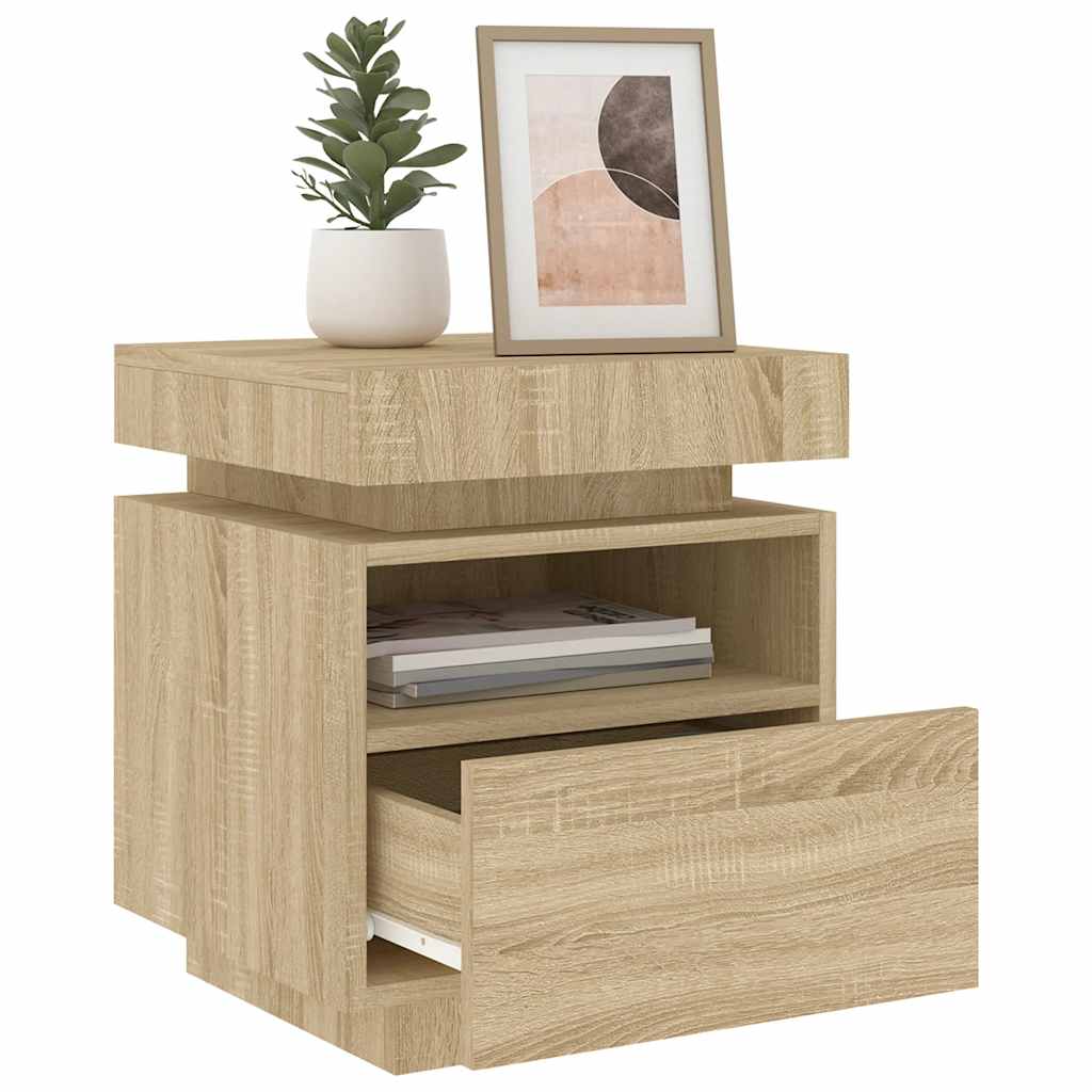 Mesas cabeceira c/ luzes LED 2 pcs 40x39x48,5cm carvalho sonoma