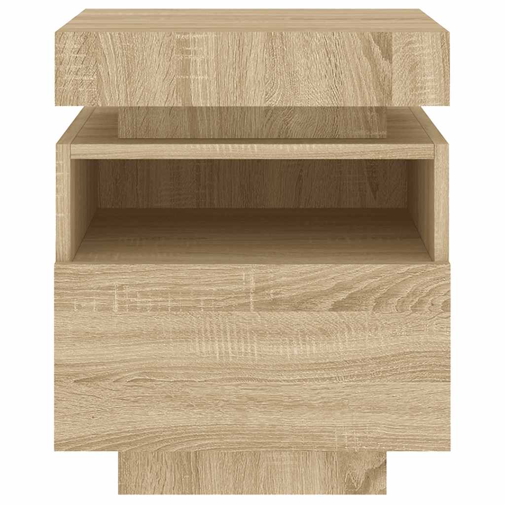Mesas cabeceira c/ luzes LED 2 pcs 40x39x48,5cm carvalho sonoma