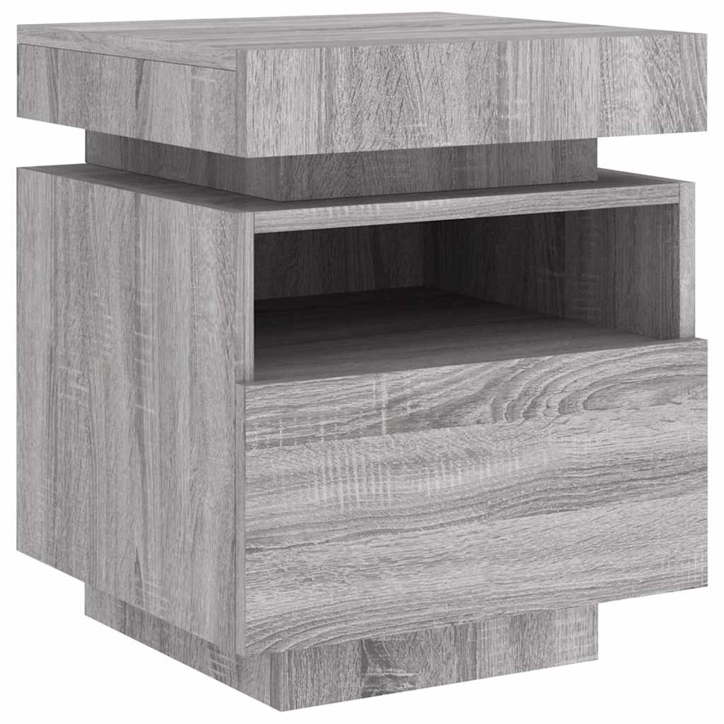 Mesas cabeceira c/ luzes LED 2 pcs 40x39x48,5 cm cinza sonoma