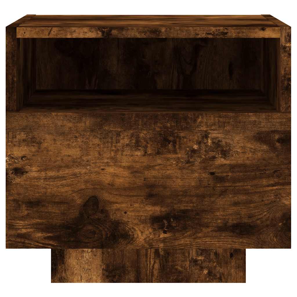 Mesa de cabeceira com luzes LED 40x39x37 cm carvalho fumado