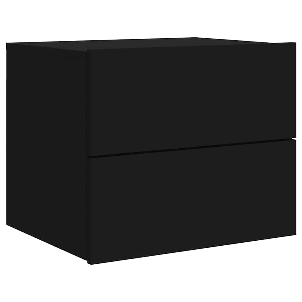 Mesas de cabeceira de parede com luzes LED 2 pcs preto