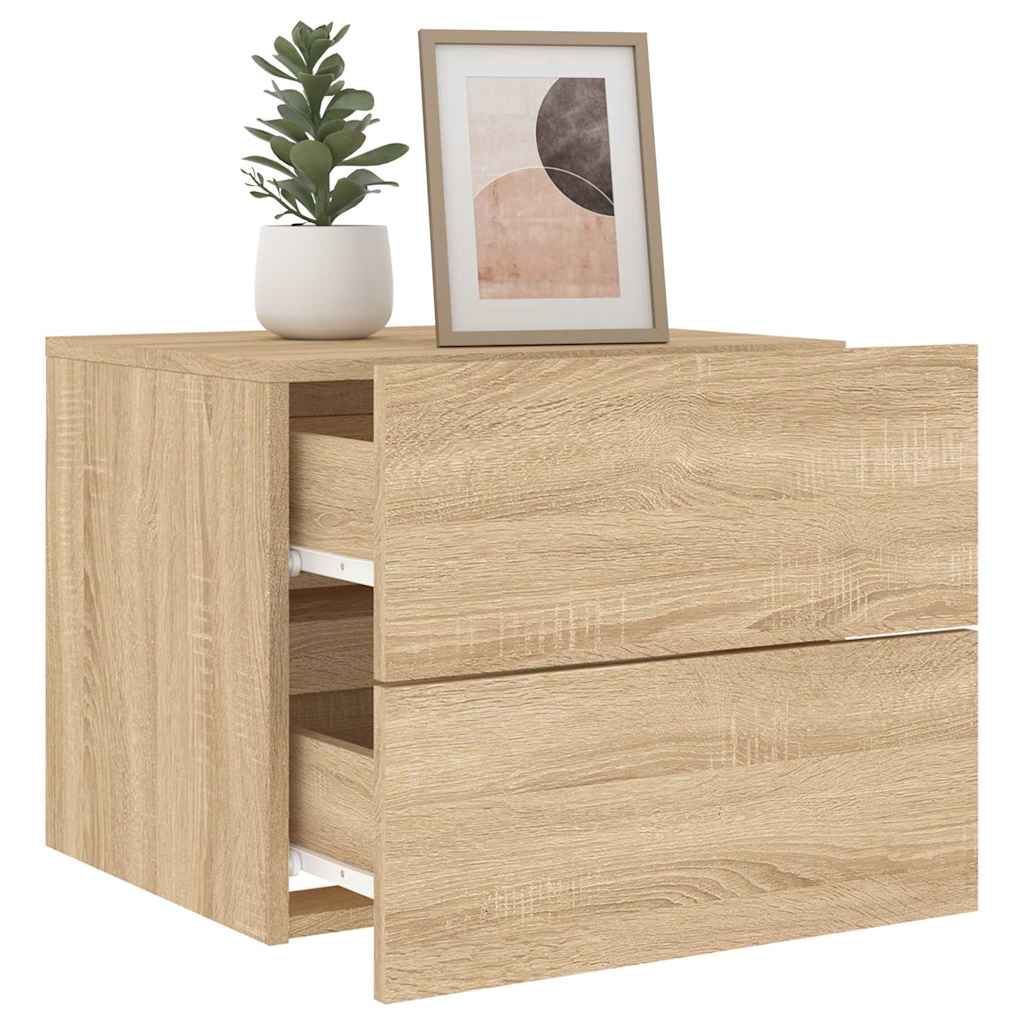 Mesas de cabeceira de parede com luzes LED 2pcs carvalho sonoma