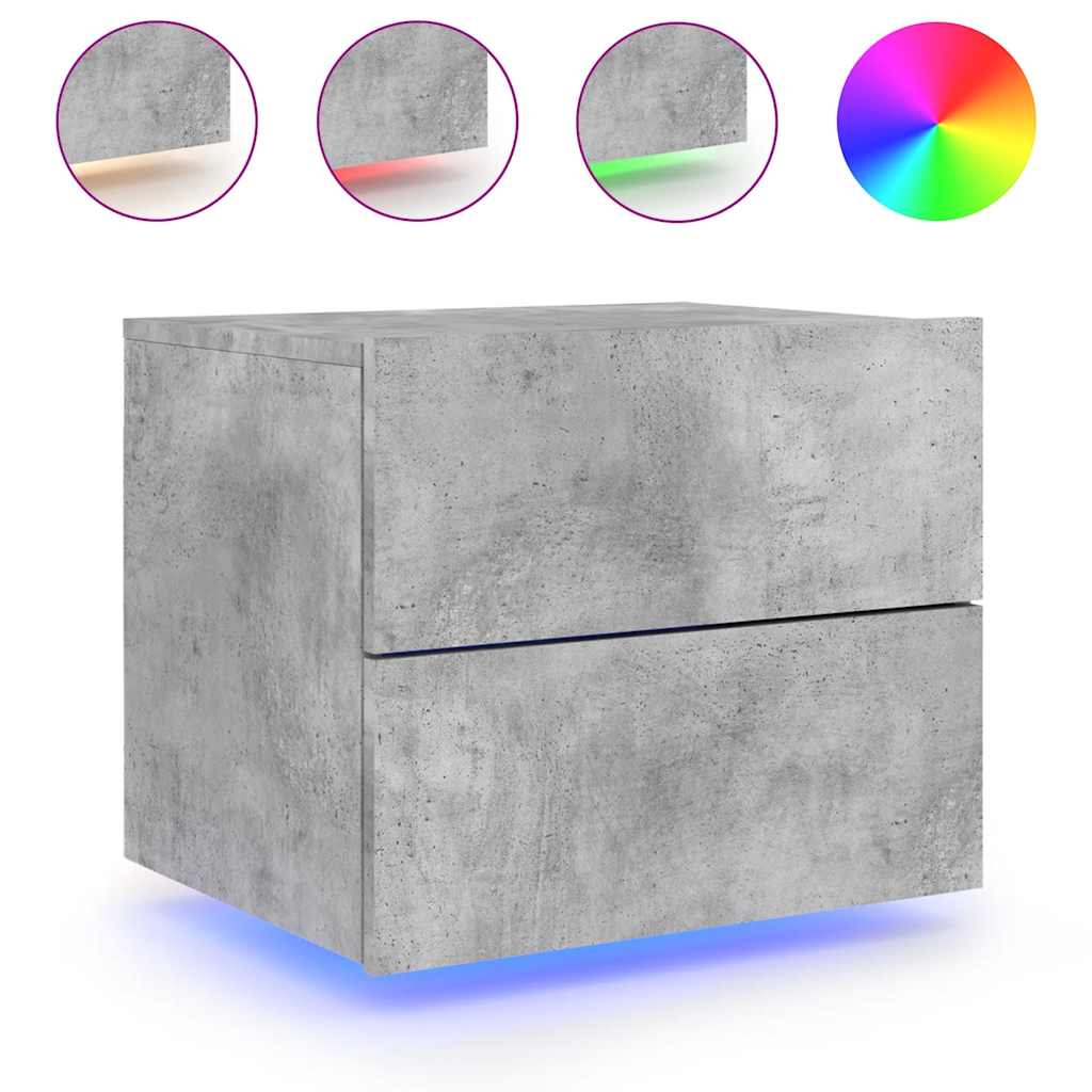 Mesas de cabeceira de parede c/ luzes LED 2pcs cinzento cimento