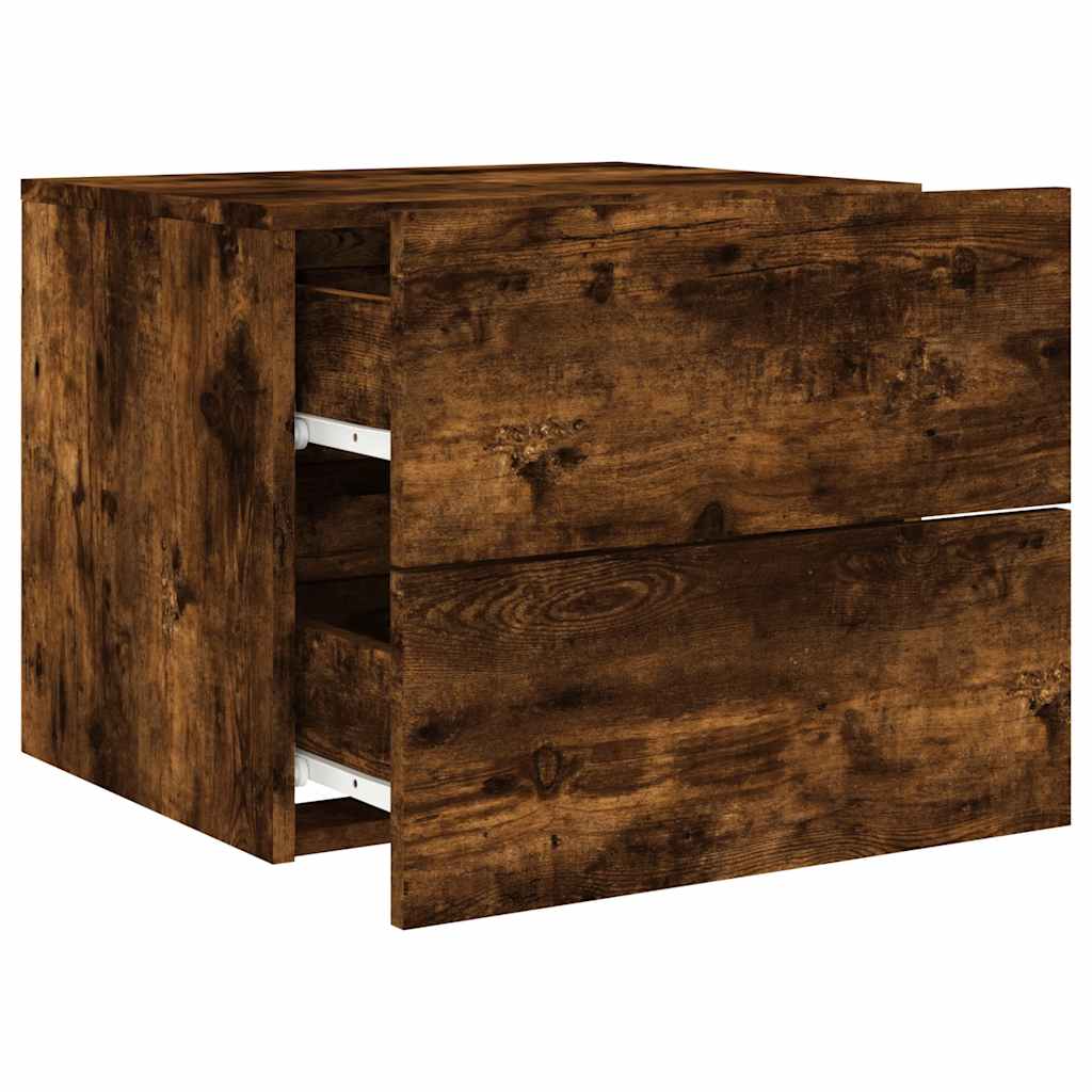 Mesas de cabeceira de parede com luzes LED 2pcs carvalho fumado