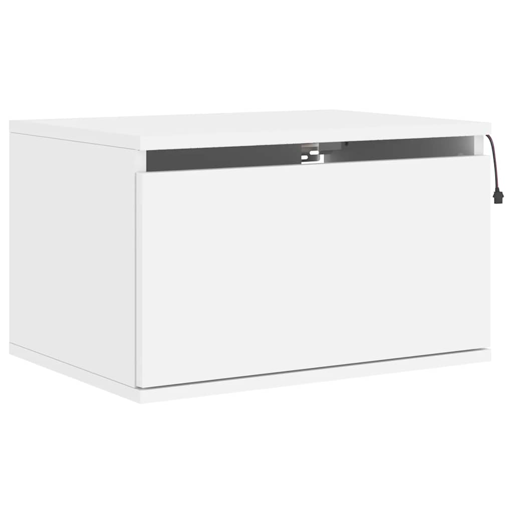 Mesas de cabeceira de parede com luzes LED 2 pcs branco