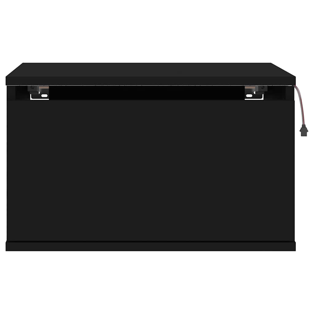 Mesas de cabeceira de parede com luzes LED 2 pcs preto