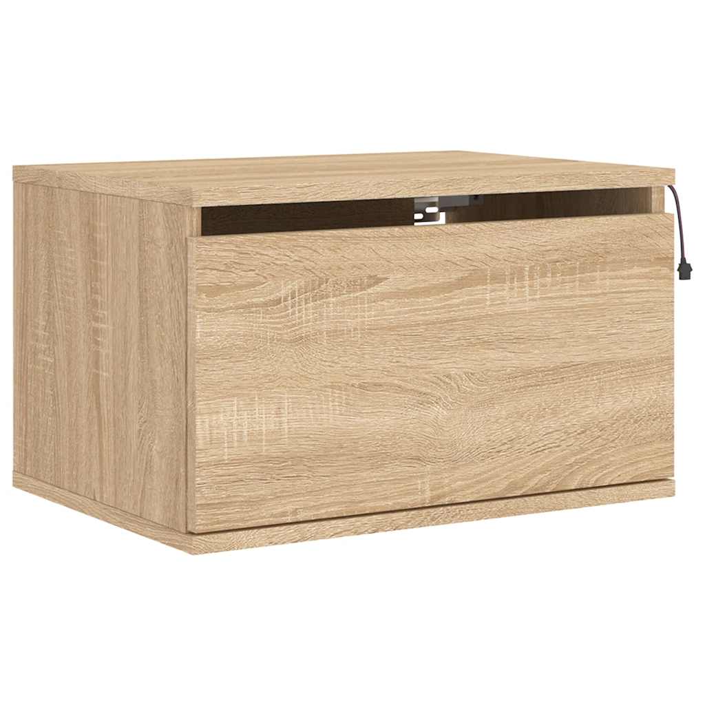 Mesas de cabeceira de parede com luzes LED 2pcs carvalho sonoma