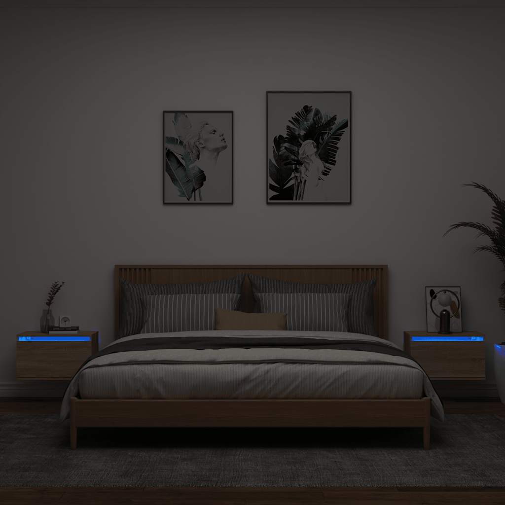 Mesas de cabeceira de parede com luzes LED 2pcs carvalho sonoma