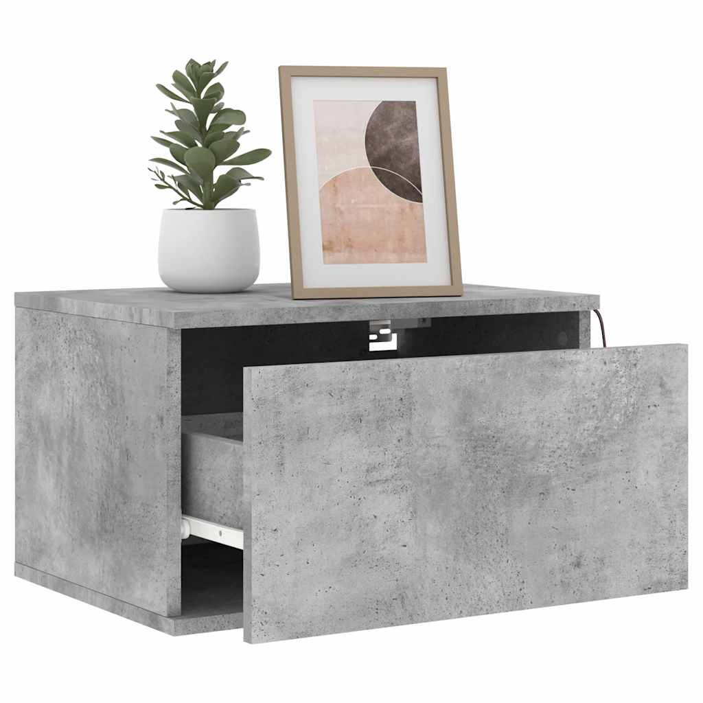 Mesa de cabeceira de parede com luzes LED cinzento cimento