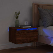 Mesa de cabeceira de parede com luzes LED carvalho castanho